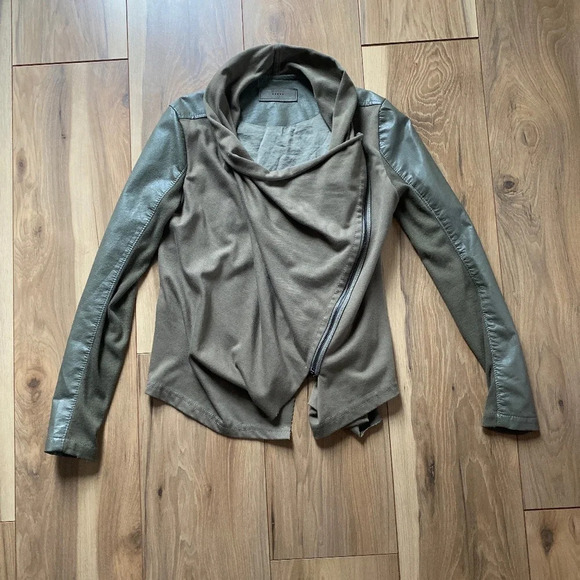 Blank NYC Draped Faux Leather Asymmetrical Jacket Olive Green S - Picture 8 of 11